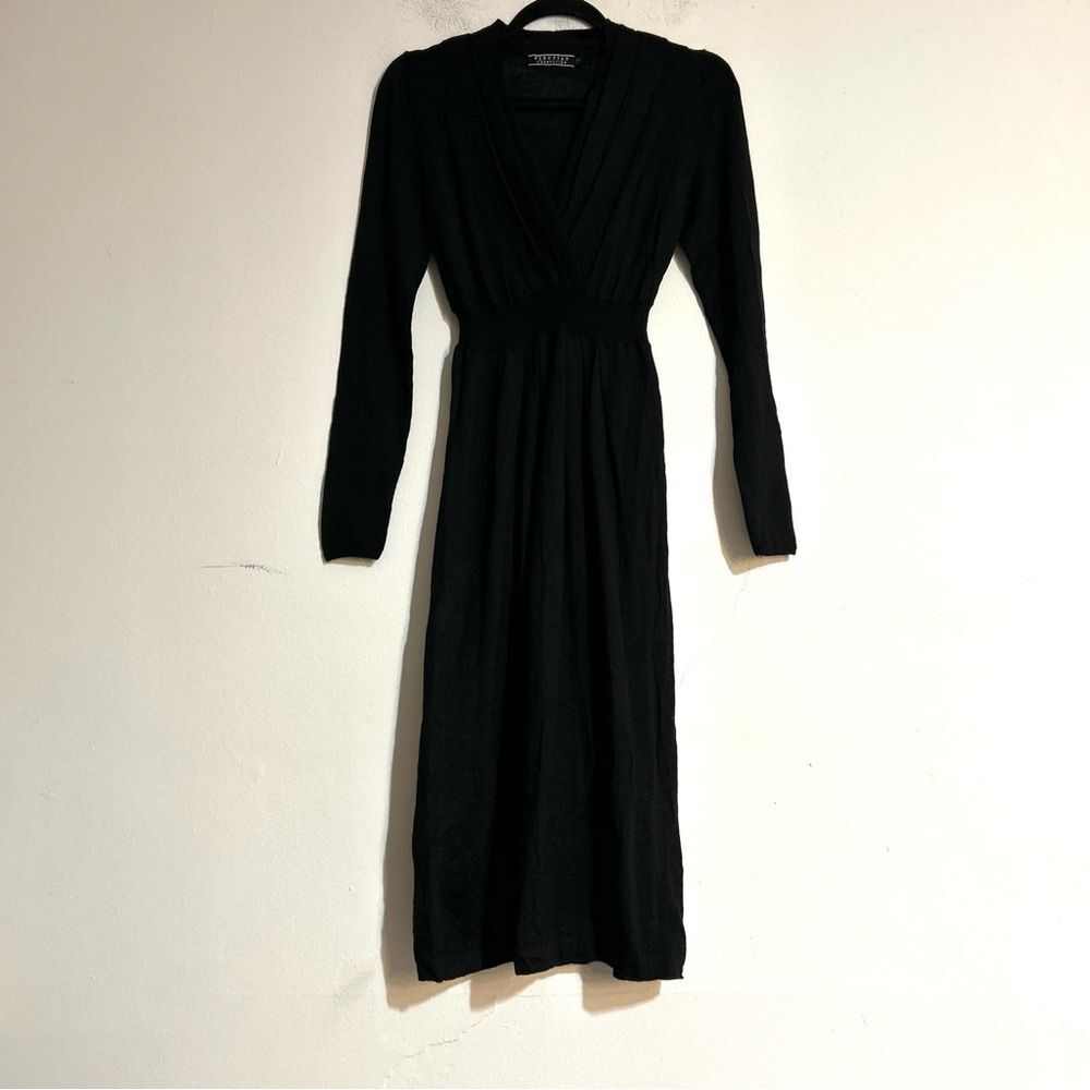 Peruvian Connection Long Sleeve Baby Alpaca Silk Midi Dress Minimal Capsule XS